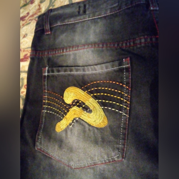 ATTITUDE Premium Embroidered Designer Demin Jeans Pants Men's 38/34 Black - Picture 4 of 12